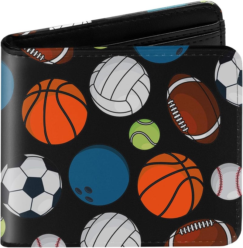 Amutta Kids Wallet for Boys, Cool Teen Boys Wallet for Kids Ages 4-5-6-7-8-9-10-11-12-13-14-15-16, Leather Wallet for Teen Boy, Sports Balls Teenage Teenager Youth Gift Christmas Birthday - Image 1